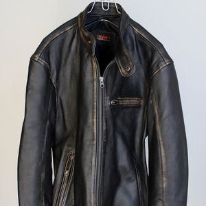 R79 Leather Jacket Distressed Black Cafe Racer NEW